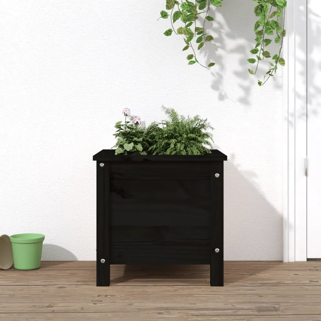 Fioriera da Giardino Nera 40x40x39 cm Legno Massello di Pino 825251