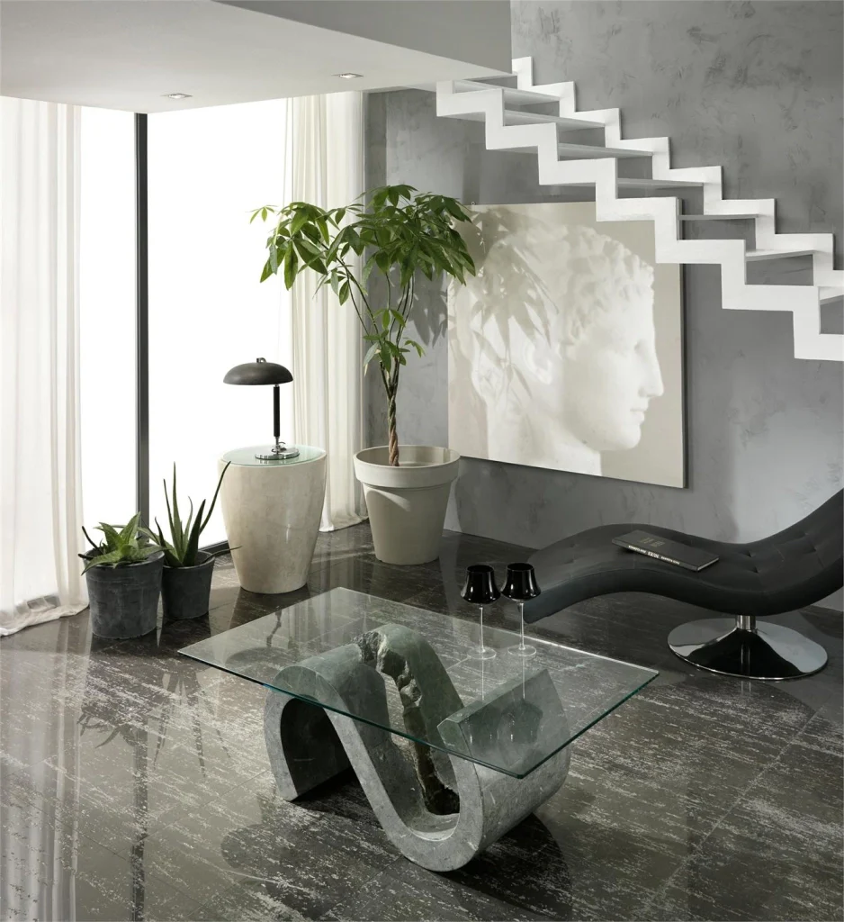 Tavolino Flexus con base in pietra fossile Gray Stone e top in vetro temperato 10mm - Stones - Image 3