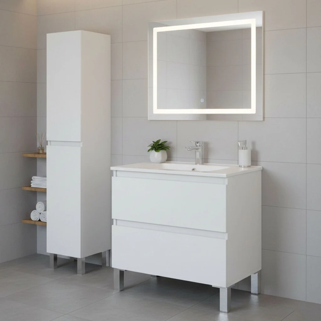 Formello, set Mobili Bagno 2 Cassetti, Bianco Lucido - Image 2