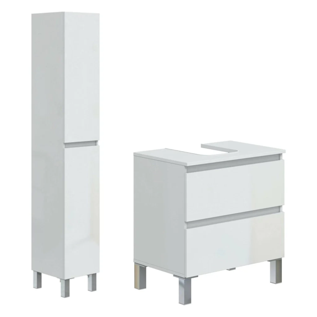 Formello, set Mobili Bagno 2 Cassetti, Bianco Lucido - Image 4