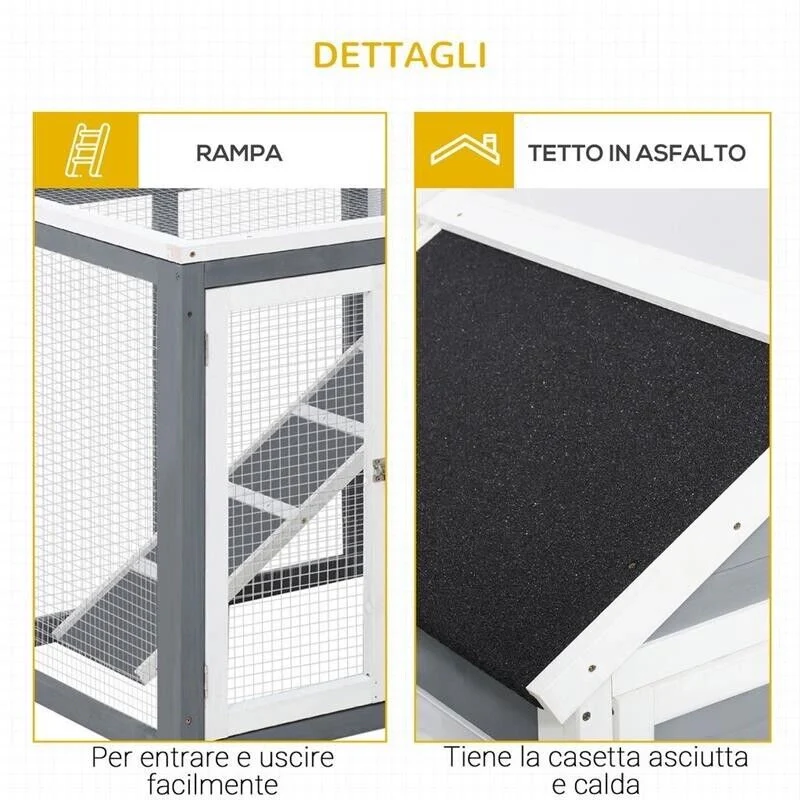 GABBIA PER CONIGLI, PORCELLINI D'INDIA E RODITORI DA ESTERNO IN LEGNO GRIGIO E BIANCO 122X62.6X92CM - Image 7