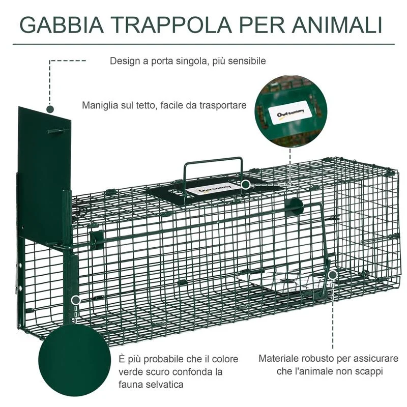 GABBIA TRAPPOLA PER ANIMALI VIVI CON PORTA SINGOLA, 60X18X20CM, VERDE - Image 9