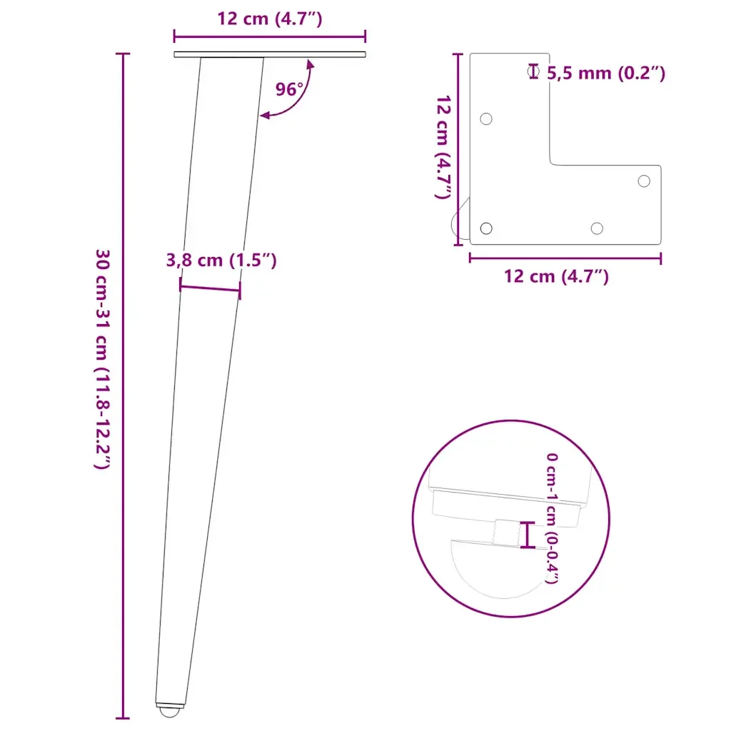 Gambe per Tavolino da Caffè Forma Conica 4 pz Acciaio Naturale 30-31 cm Acciaio 4012511 - Image 9