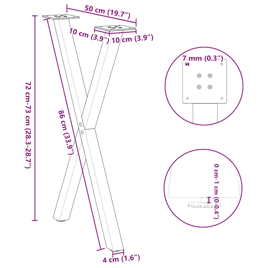Gambe per tavolo da pranzo a forma di X 2 pz in acciaio naturale 50x(72-73) cm 4012911 - Image 9