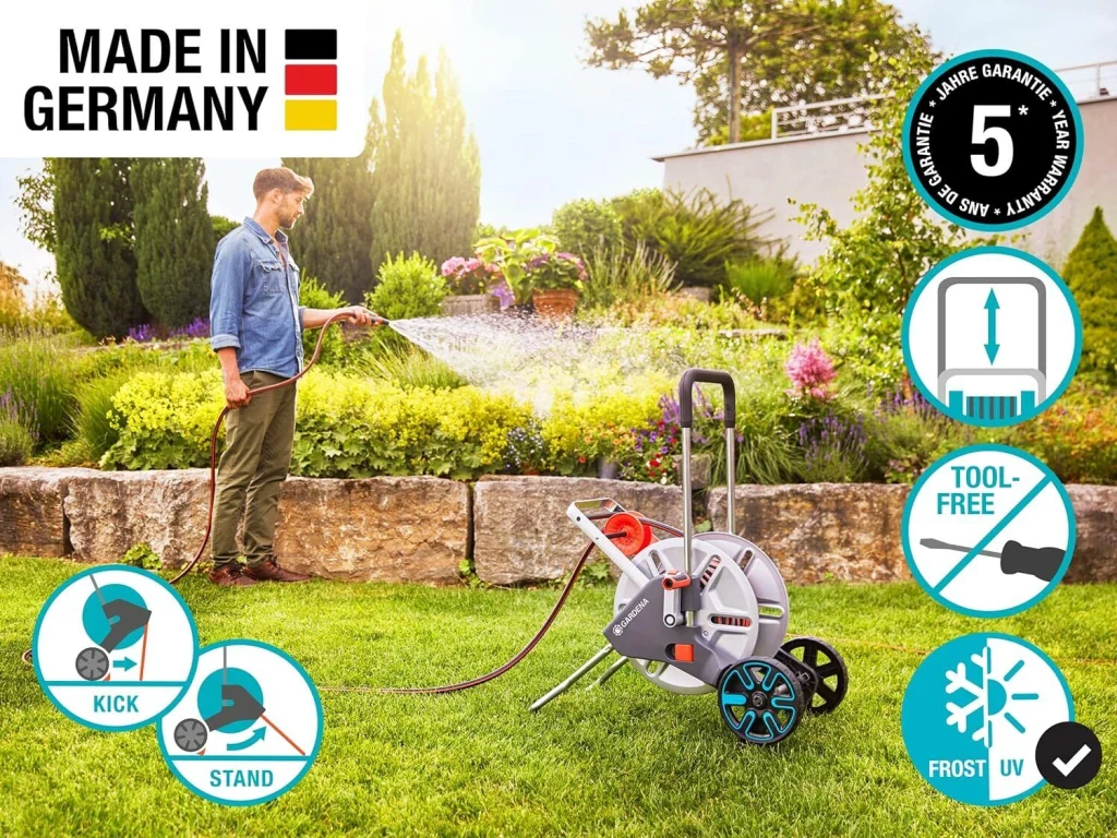 Gardena 18550-20 AquaRoll L Easy Metal Carrello Avvolgitubo Manuale capacita' 100 m con guida tubo colore Nero Acciaio inox - Image 3