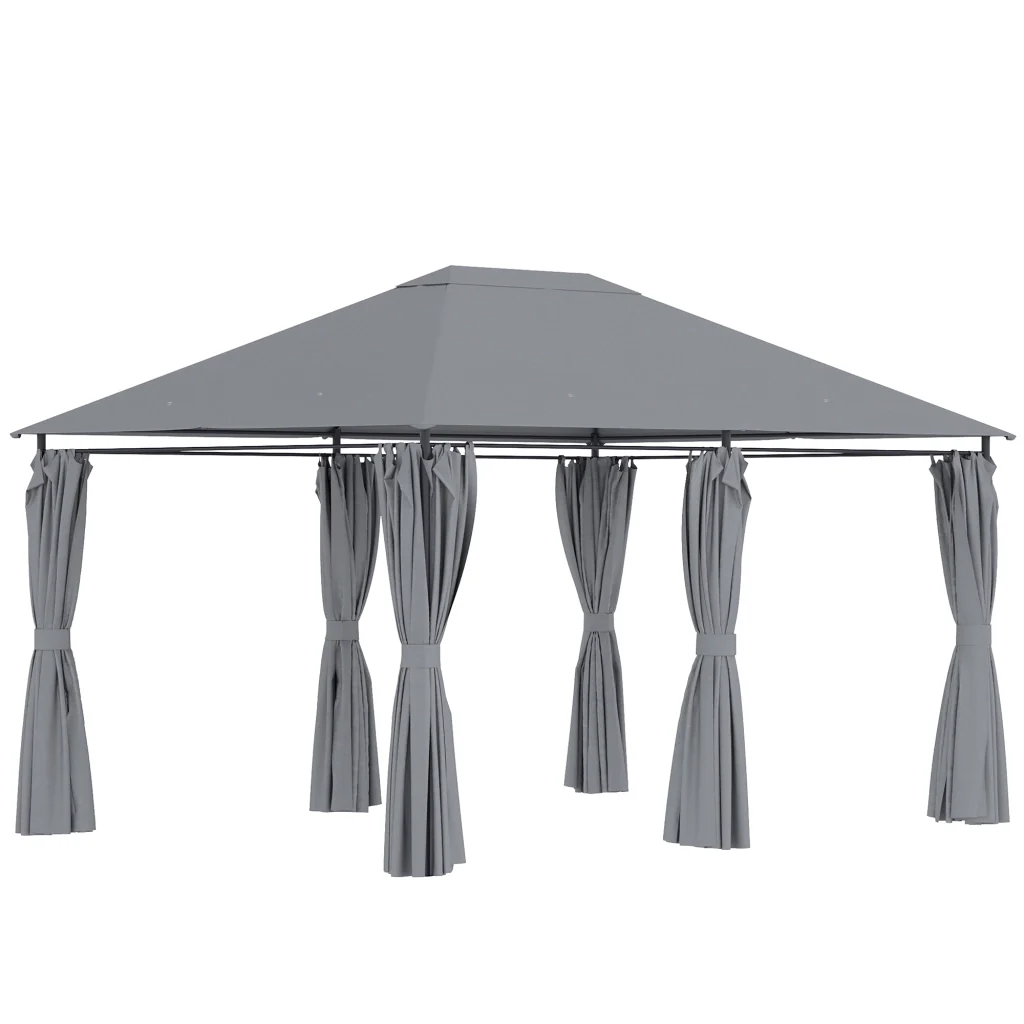 Gazebo 3x4 m con 6 Pareti Rimovibili 8 Fori di Drenaggio e 12 Picchetti in Acciaio e Poliestere Grigio e Nero