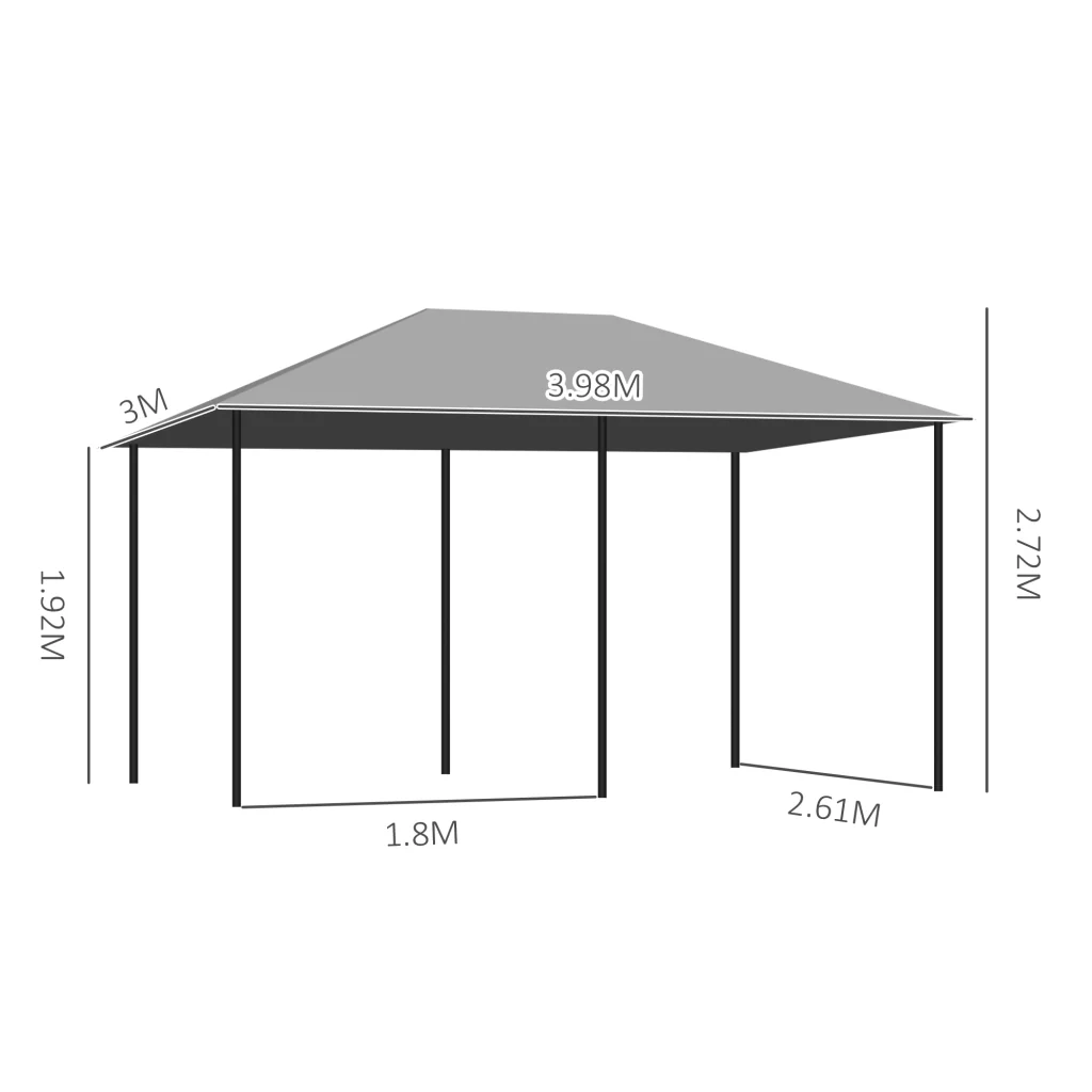 Gazebo 3x4 m con 6 Pareti Rimovibili 8 Fori di Drenaggio e 12 Picchetti in Acciaio e Poliestere Grigio e Nero - Image 3