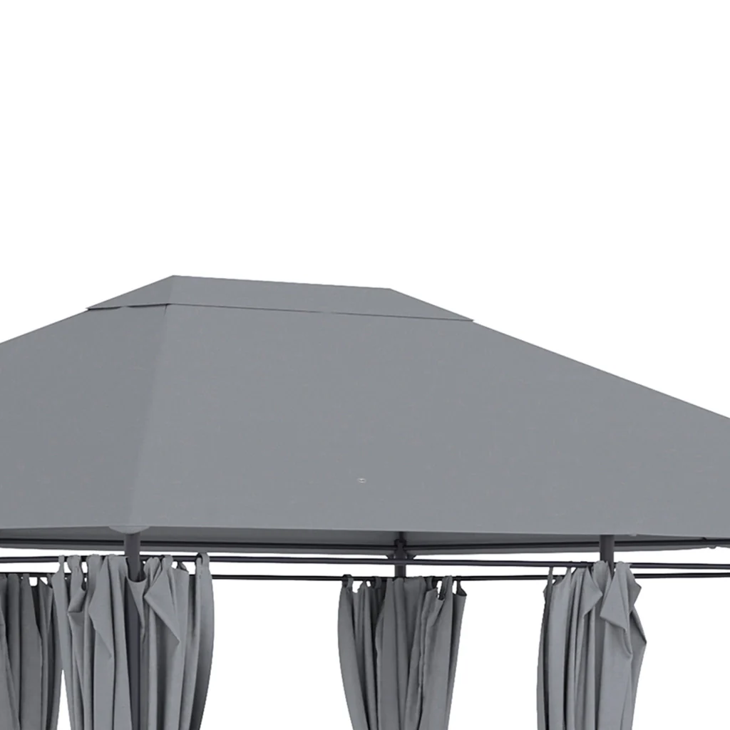 Gazebo 3x4 m con 6 Pareti Rimovibili 8 Fori di Drenaggio e 12 Picchetti in Acciaio e Poliestere Grigio e Nero - Image 9