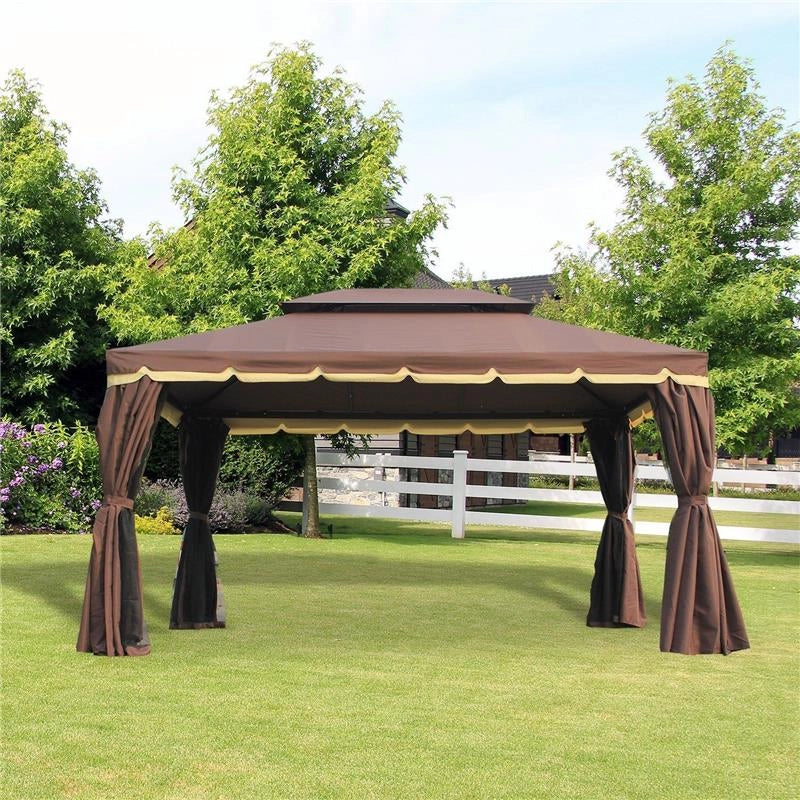 GAZEBO CON DOPPIO TETTO E ZANZARIERA IN POLIESTERE 2.9 X 3.9 M CAFFÈ - Image 3