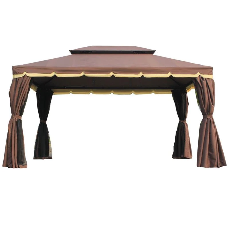 GAZEBO CON DOPPIO TETTO E ZANZARIERA IN POLIESTERE 2.9 X 3.9 M CAFFÈ - Image 5