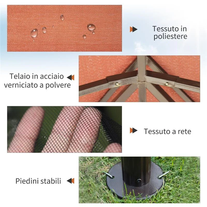 GAZEBO CON DOPPIO TETTO E ZANZARIERA IN POLIESTERE 2.9 X 3.9 M CAFFÈ - Image 8