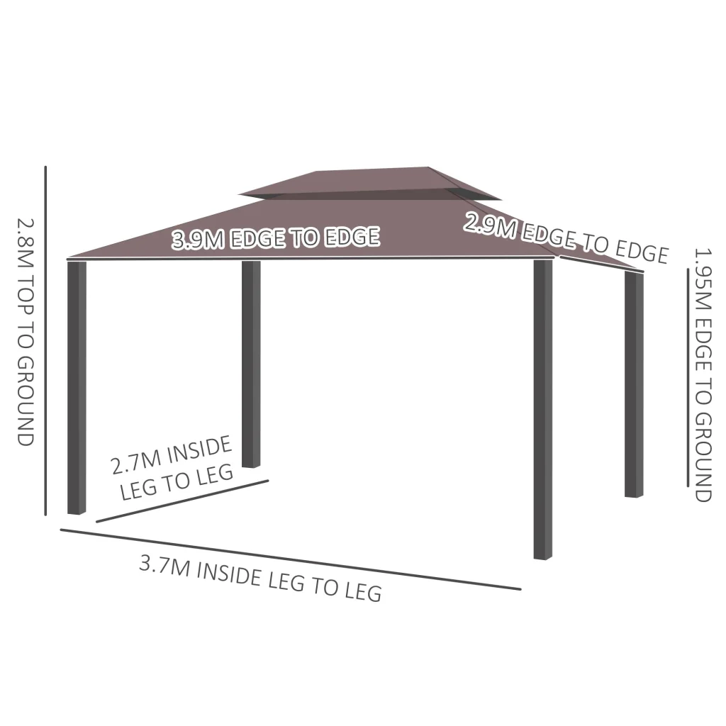 Gazebo da Giardino con Doppio Tetto e Zanzariera in Poliestere Caffè 2.9x3.9m - Image 3