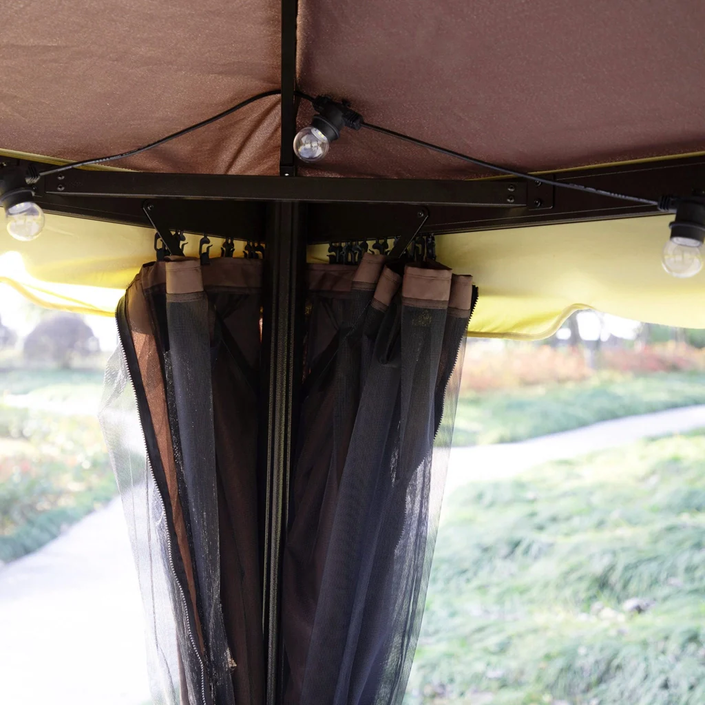 Gazebo da Giardino con Doppio Tetto e Zanzariera in Poliestere Caffè 2.9x3.9m - Image 8