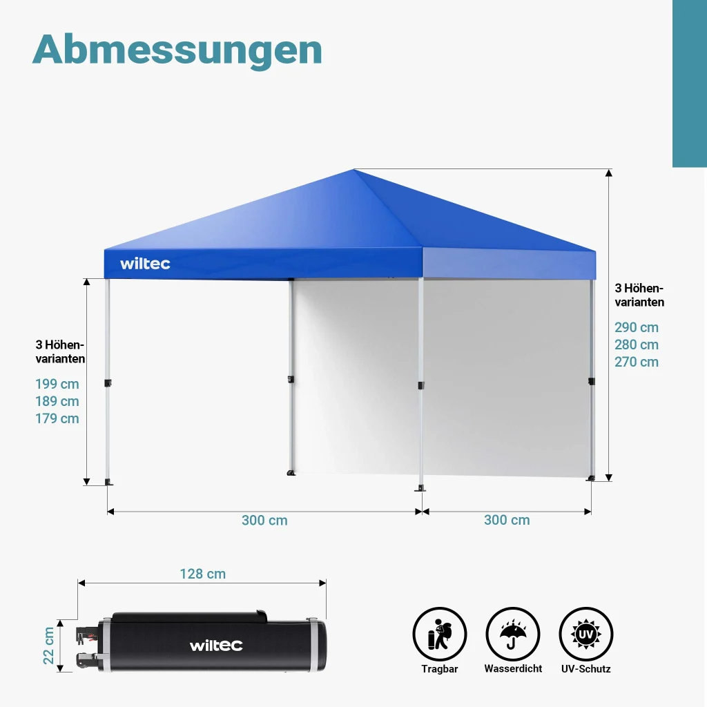 Gazebo pieghevole da giardino, blu 3x3m protezione UV, Tendone per feste - Image 4