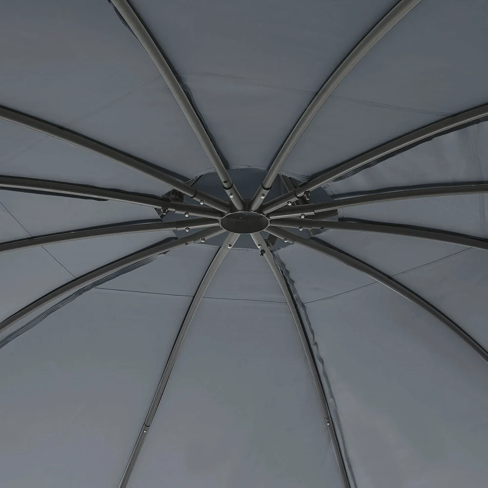 Gazebo Tessuto Grigio Scuro Telaio Acciaio Nero Rotondo 368 cm Tende da Giardino - Image 3