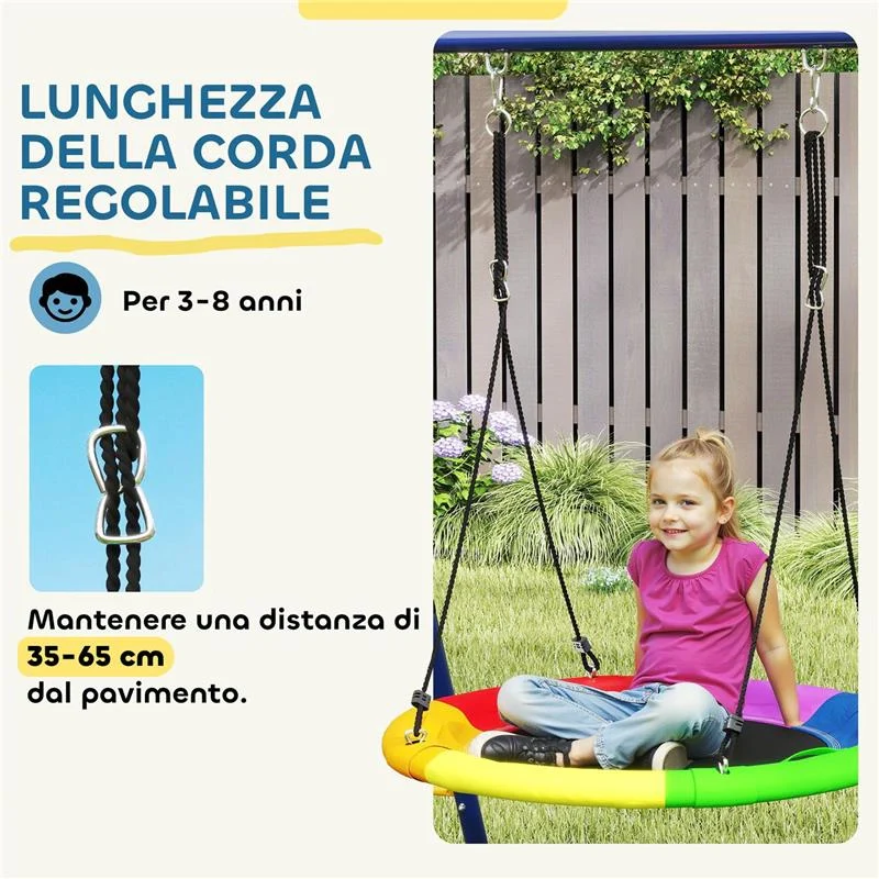 GIOCO PER BAMBINI 3-8 ANNI CON 3 ALTALENE SCALA A CORDA E CANESTRO BASKET IN ACCIAIO PE E PP 3.5X1.8X2 M - Image 2