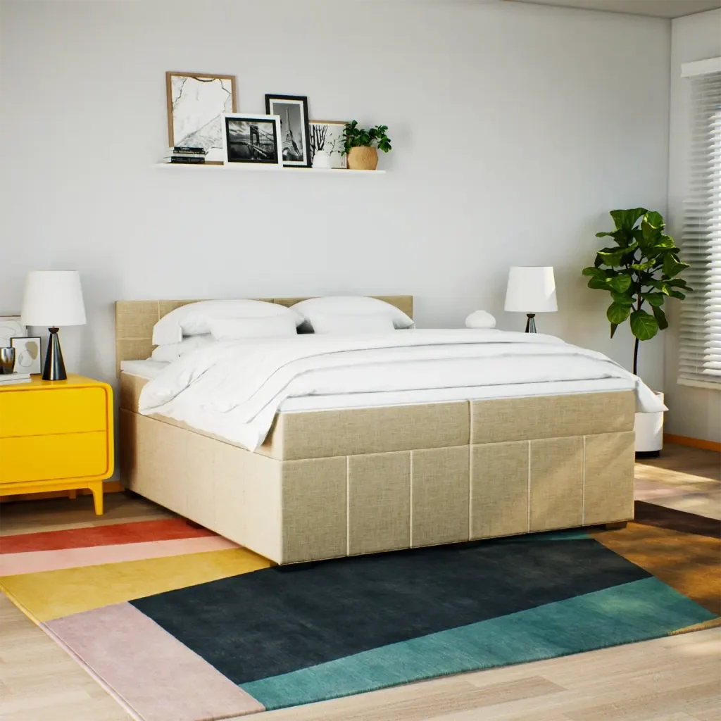 Giroletto a Molle con Materasso Crema 200x200 cm in Tessuto - Image 3