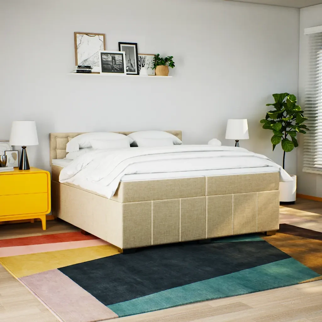 Giroletto a Molle con Materasso Crema 200x200 cm in Tessuto - Image 4