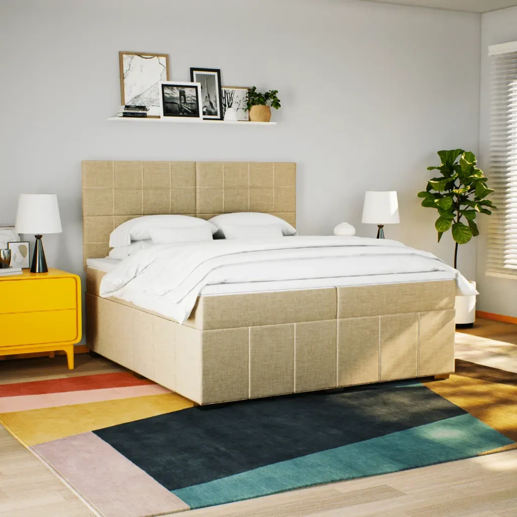Giroletto a Molle con Materasso Crema 200x200 cm in Tessuto - Image 3