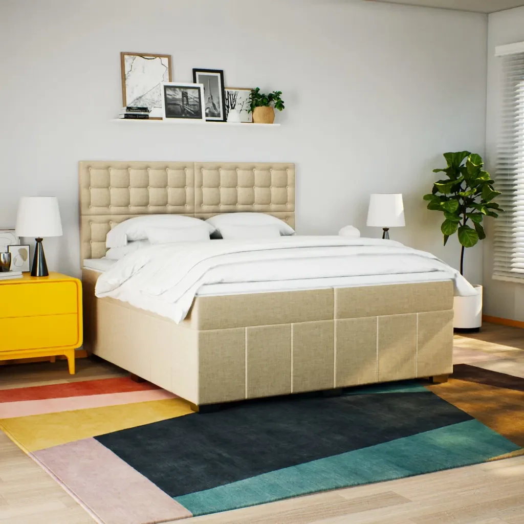 Giroletto a Molle con Materasso Crema 200x200 cm in Tessuto - Image 3