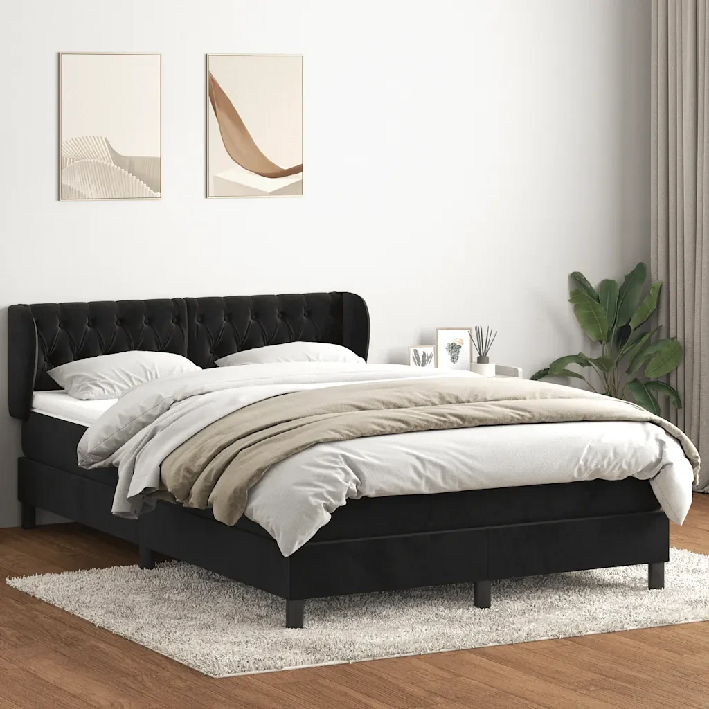 Giroletto a Molle con Materasso Nero 160x210 cm in Velluto 3317783