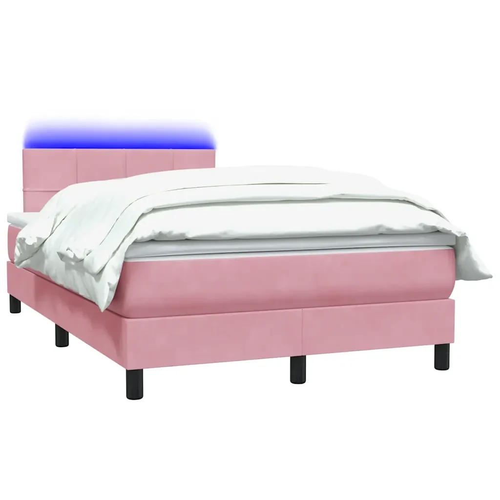 Letto a Molle con Materasso e LED Rosa 120x210 cm in Velluto 3316880 - Image 3