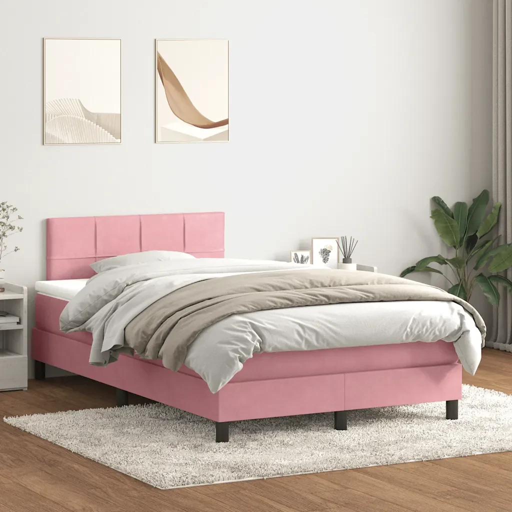 Letto a Molle con Materasso e LED Rosa 120x210 cm in Velluto 3316880 - Image 4