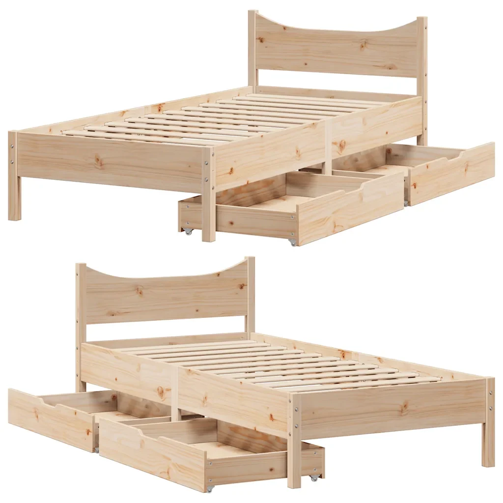 Giroletto con Cassetti 90x200 cm in Legno Massello di Pino 3301914 - Image 9