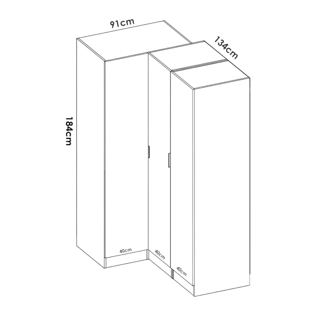 Guardaroba Australia, Mobile angolare per camera da letto, Armadio appendiabiti ad angolo a 3 ante battenti, 133x91h184 cm, Bianco - Image 3
