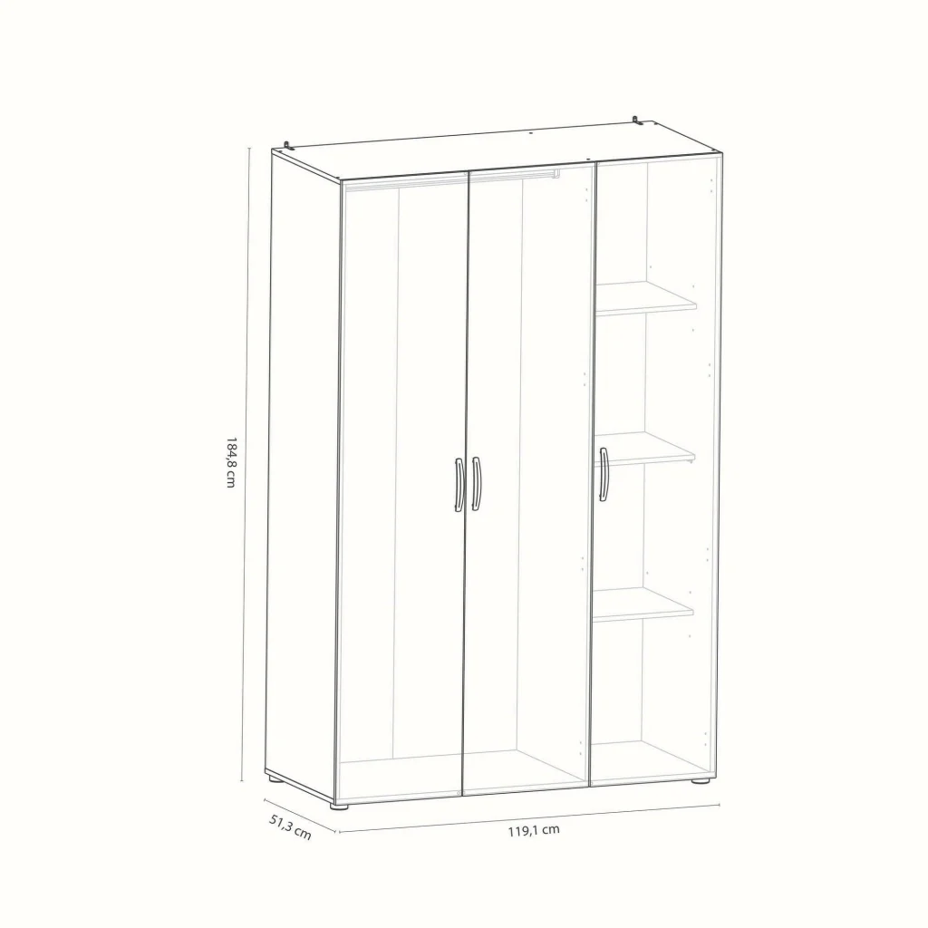 Guardaroba grande Dania, Mobile camera da letto, Cabina armadio portabiti, Armadio appendiabiti, 119x51 h185 cm, Rovere e Bianco opaco - Image 3