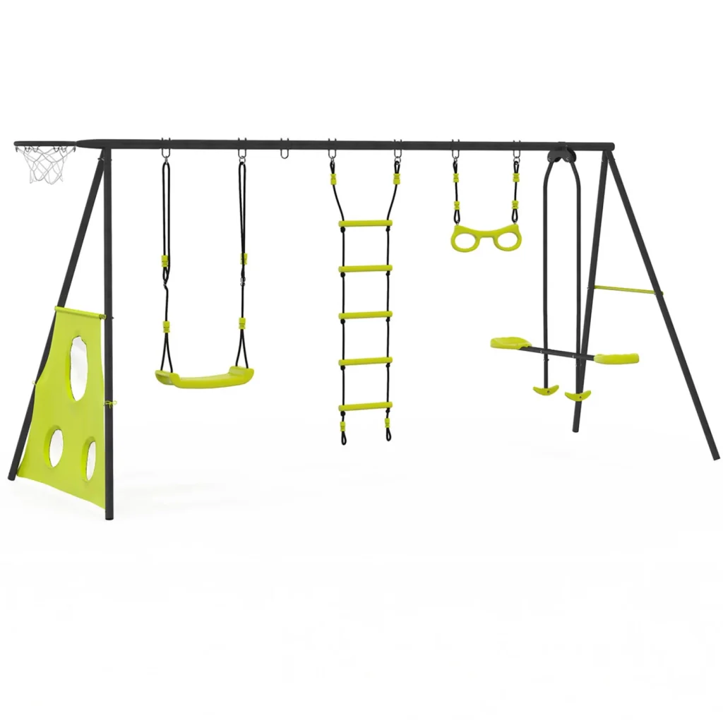 IDMarket - 4 apparecchi a cavalletto oscillante con trapezio a faccia in giù, scala per canestro e porte da calcio