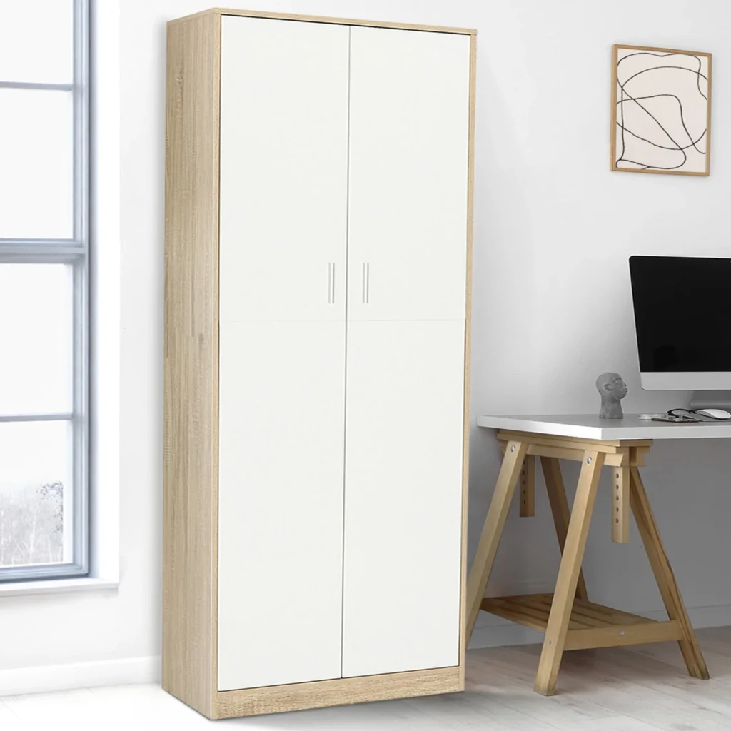 IDMarket - MARIA armadio multifunzionale da 190 cm in legno e bianco per ufficio 2 ante 4 ripiani - Image 2
