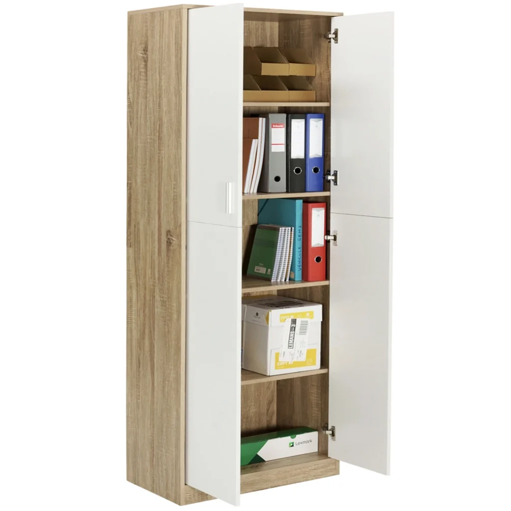 IDMarket - MARIA armadio multifunzionale da 190 cm in legno e bianco per ufficio 2 ante 4 ripiani - Image 4