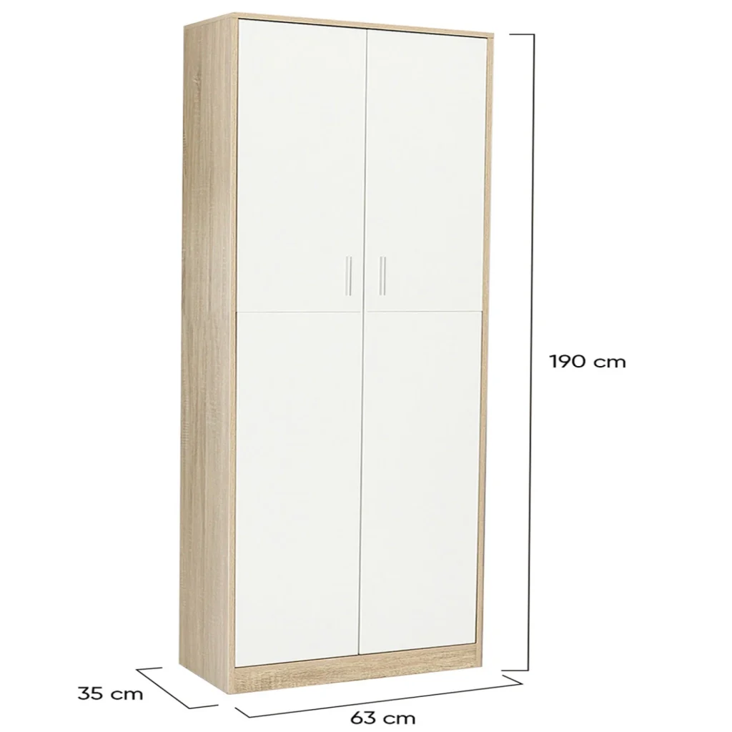 IDMarket - MARIA armadio multifunzionale da 190 cm in legno e bianco per ufficio 2 ante 4 ripiani - Image 5
