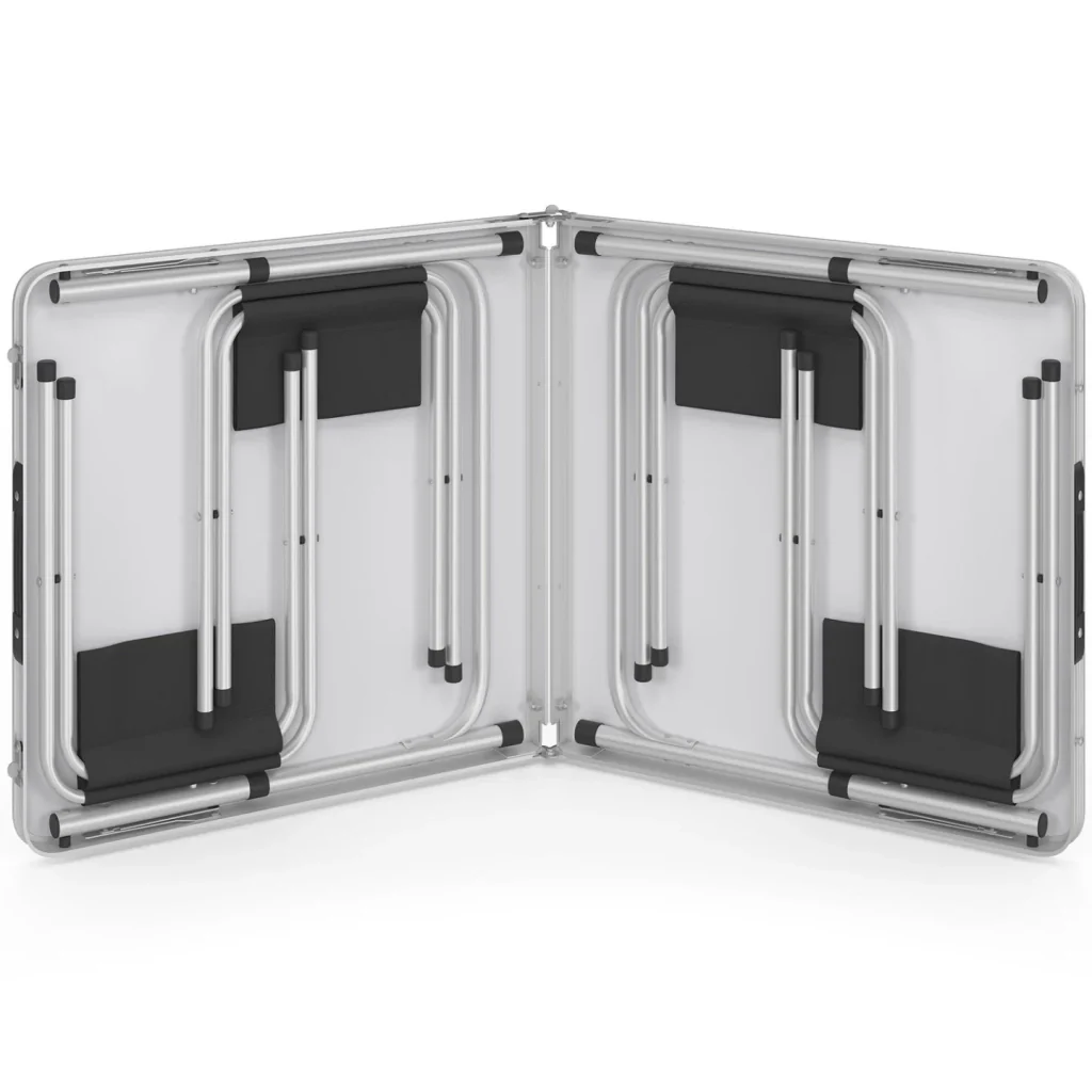 IDMarket - Tavolo da campeggio pieghevole regolabile in altezza da 120 cm e 4 sgabelli neri - Image 4