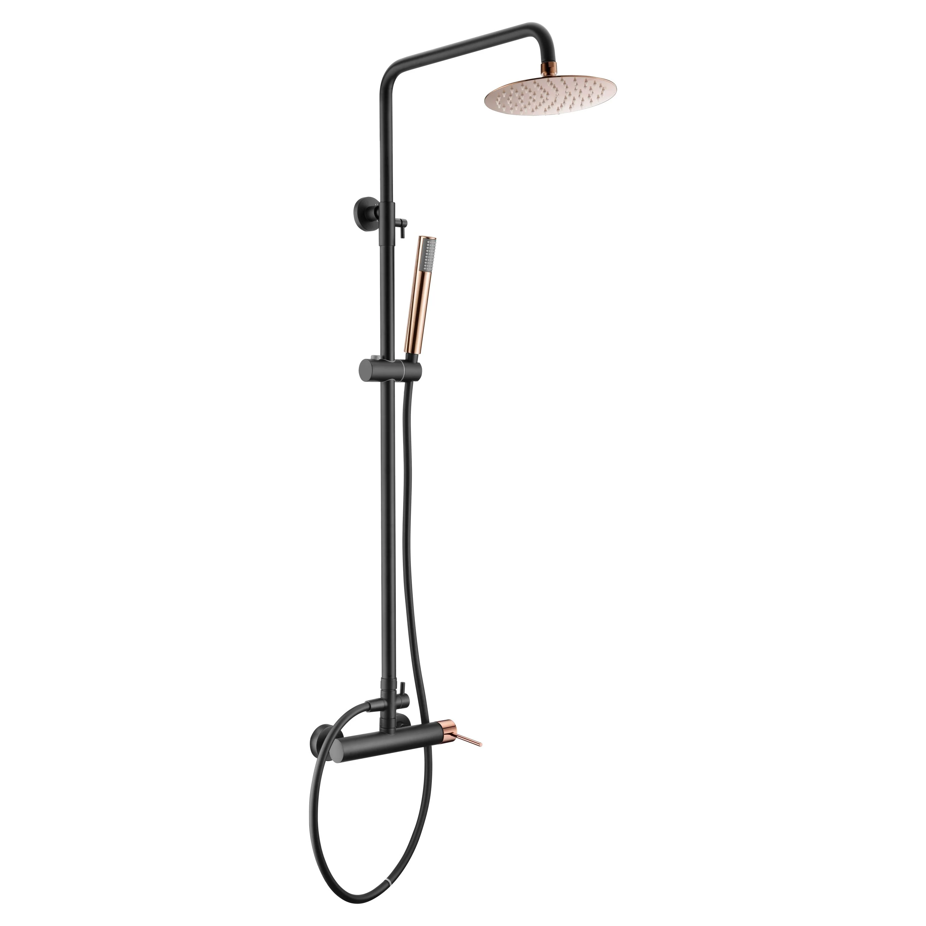 IMEX Colonna doccia miscelatore monocomando nero-oro rosa in ottone nero opaco e acciaio inox S304 con soffione tondo Ø20 cm anticalcare asta estensibile 95-1325 cm doccetta monoposizione cartucci - Image 2