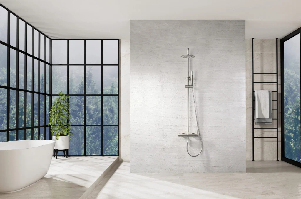 IMEX Colonna Doccia Miscelatore Monza Monocomando Asta Estensibile Soffione 20 cm Anticalcare Cartuccia Ceramica 35 mm Acciaio-Ottone Nikel Spazzolato Imex-BDM039-NQ