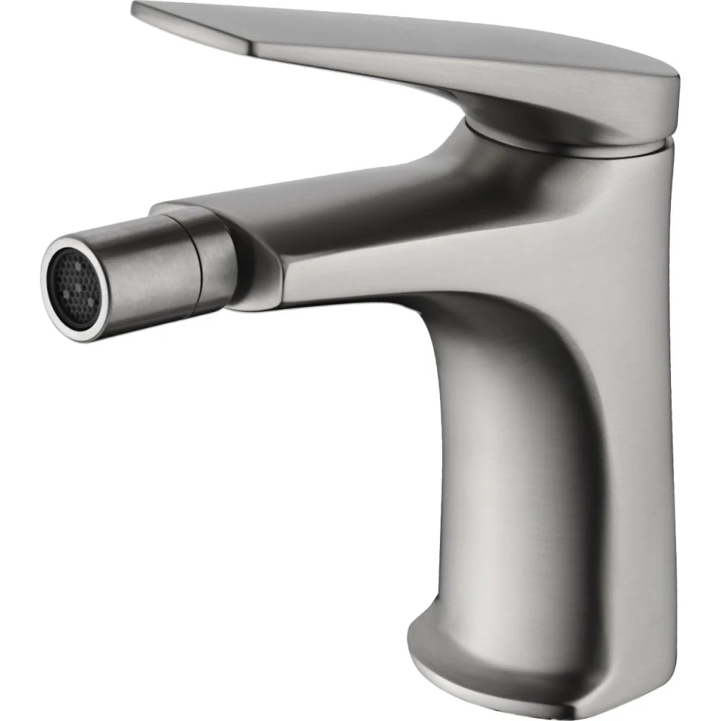 IMEX Miscelatore monocomando per bidet in ottone con finitura acciaio S316 anticorrosione cartuccia ceramica Ø28 mm set 2 flessibili 3-8 inclusi altezza 142 mm canna 130 mm – Modello Imex-BDD055-