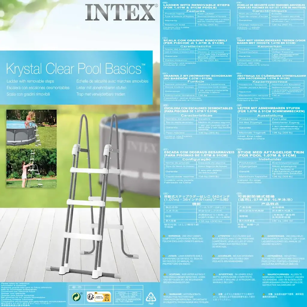 INTEX Scaletta di Sicurezza per Piscine a 3 Gradini 91-107 cm 92560 - Image 7