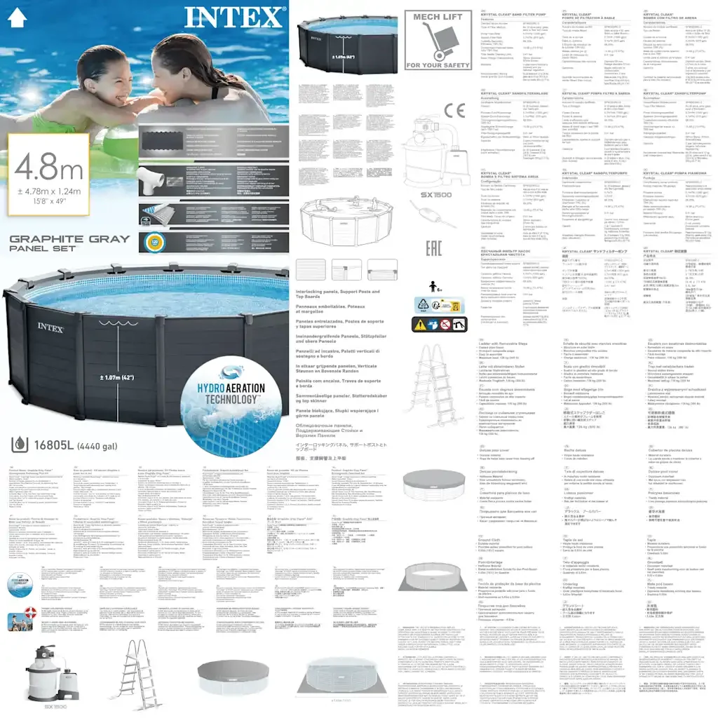 INTEX Set Piscina Fuori Terra Graphite Gray Panel 478x124 cm 3202944 - Image 10