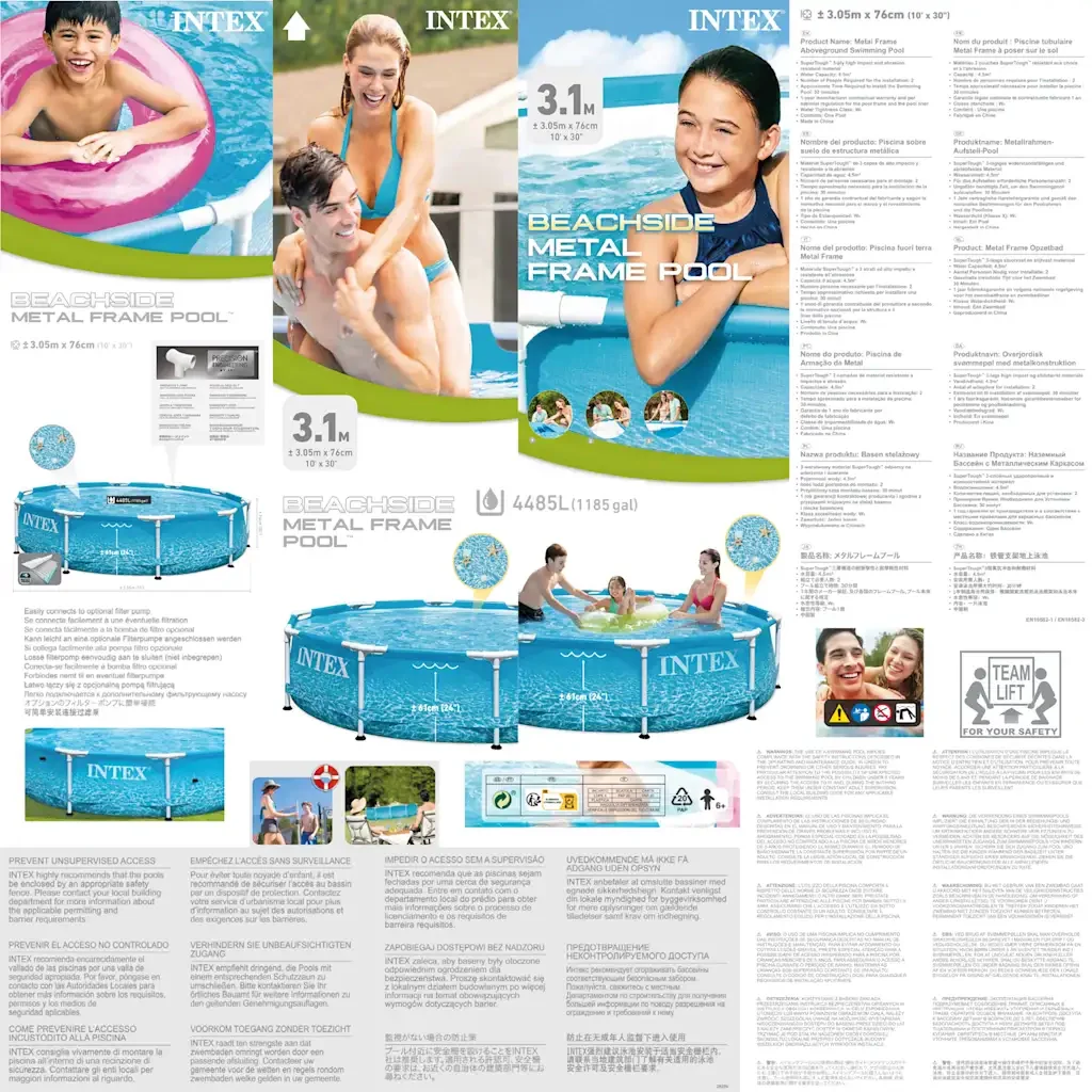 INTEX Telaio Piscina in Metallo Beachside 305x76 cm 3202883 - Image 7