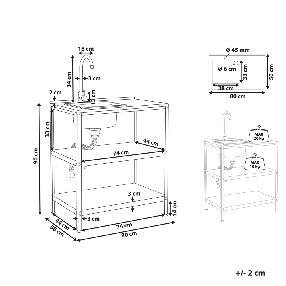Isola cucina da esterno con lavello in acciaio inox bianco 80 x 50 x 92 cm Bocca a leva singola 2 ripiani con top Cucina da giardino da pranzo - Image 5