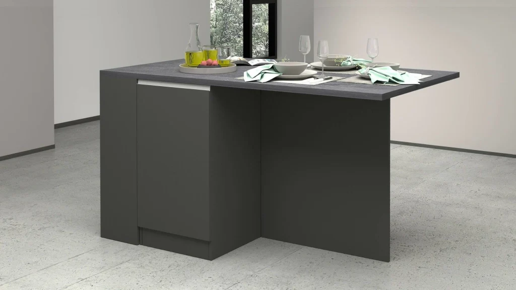 Isola da cucina Abern, Mobile da cucina a 2 ante, Tavolo ausiliario portaoggetti, 100% Made in Italy, 160x90h90 cm, Antracite e Ardesia - Image 5