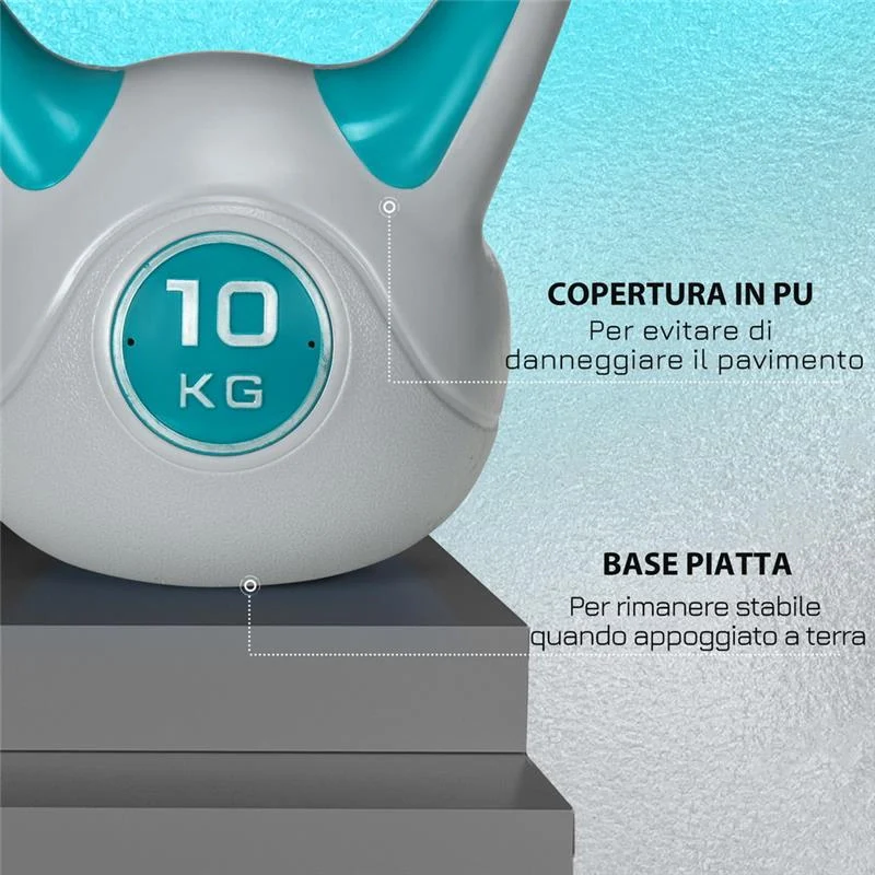 KETTLEBELL 10 KG IN PU E SABBIA CON BASE PIATTA 22 X 16 X 26 CM VERDE SCURO - Image 3