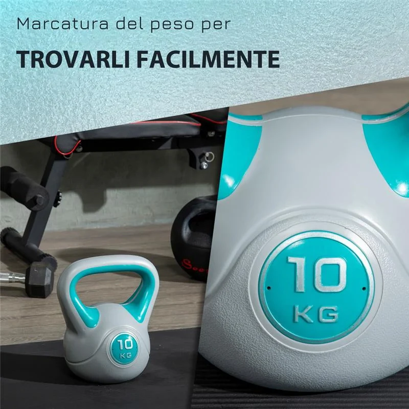 KETTLEBELL 10 KG IN PU E SABBIA CON BASE PIATTA 22 X 16 X 26 CM VERDE SCURO - Image 6