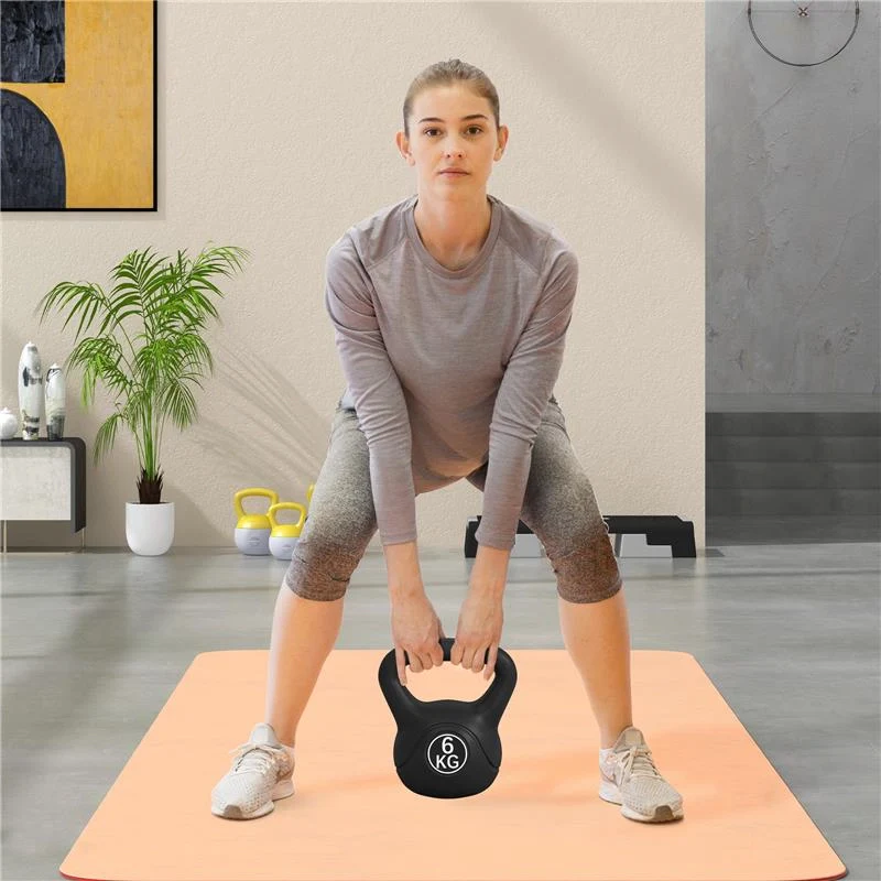 KETTLEBELL 6KG IN PLASTICA E SABBIA CON BASE PIATTA E IMPUGNATURA, 20X13X22 CM, NERO - Image 2