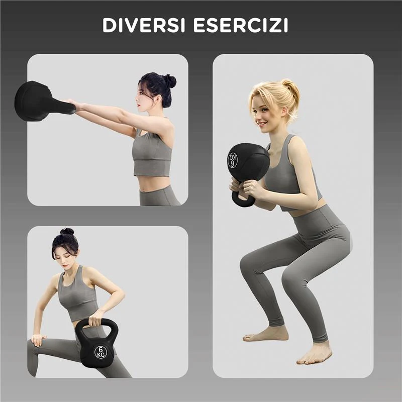 KETTLEBELL 6KG IN PLASTICA E SABBIA CON BASE PIATTA E IMPUGNATURA, 20X13X22 CM, NERO - Image 4