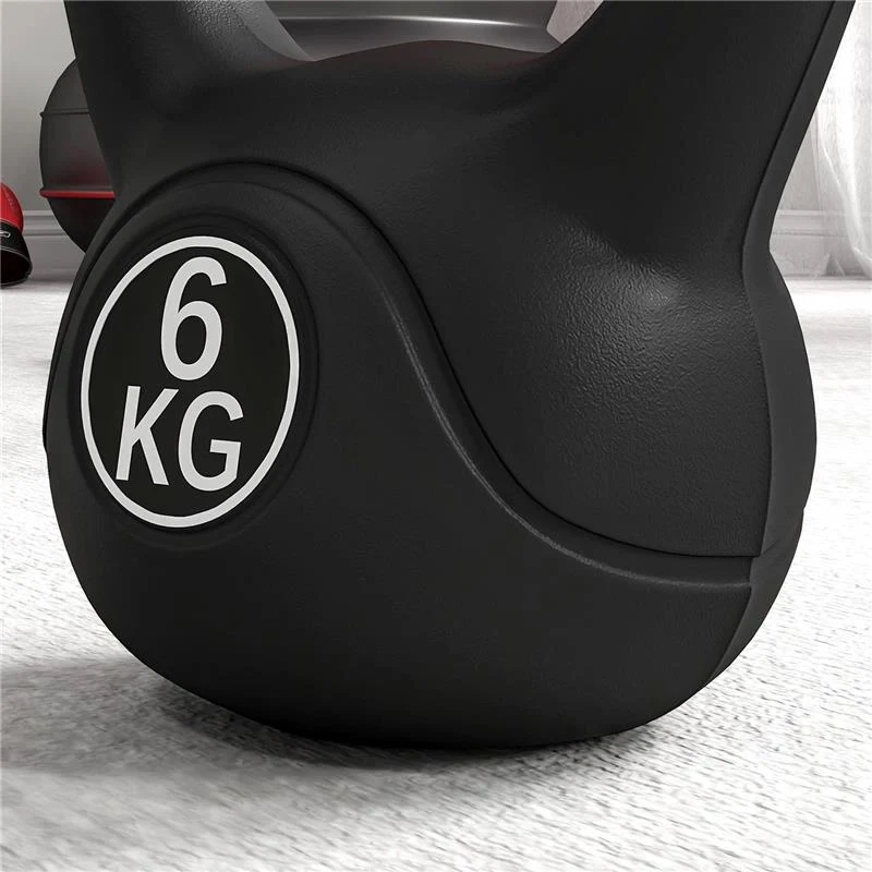 KETTLEBELL 6KG IN PLASTICA E SABBIA CON BASE PIATTA E IMPUGNATURA, 20X13X22 CM, NERO - Image 6