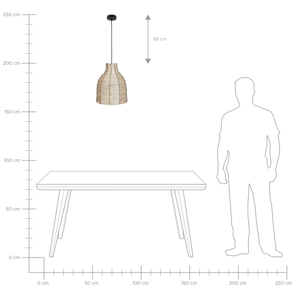 Lampada a sospensione con paralume in fieno naturale, base in ferro nero, lampada a sospensione Boho Lightning, soggiorno, camera da letto, ingresso. - Image 6