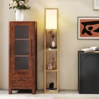 Lampada da Terra con Ripiani e Portalampada E27, Legno Naturale - Image 5